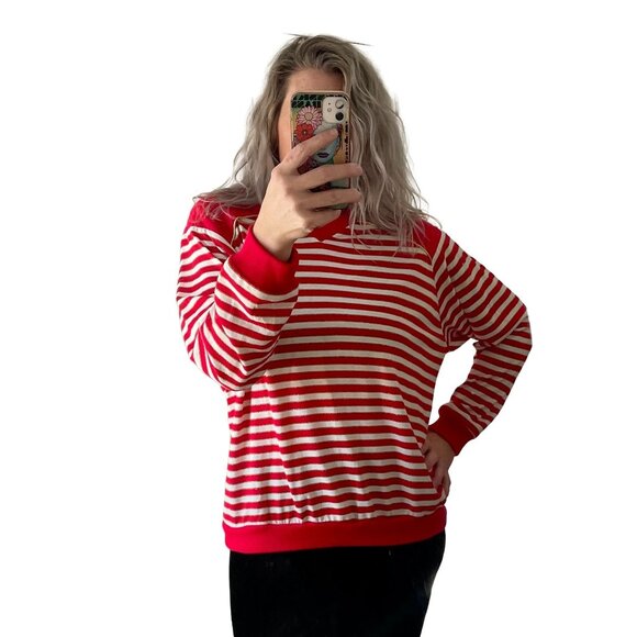 Vintage Lady Graff 80s Women's Red & White Striped Gold Glitter Top Sz Small - Picture 4 of 6
